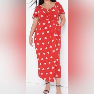 Lane Bryant Red Mazi Dress with White Hearts